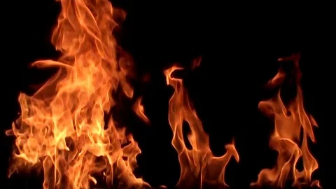 Fire flame isolated on black background. Slow motion Stock Footage 92985206