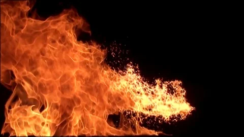 Fire flame isolated on black background. Slow motion Stock Footage 92985233