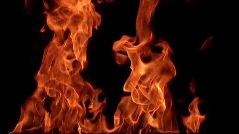Fire flame isolated on black background. Slow motion Stock Footage 92985304