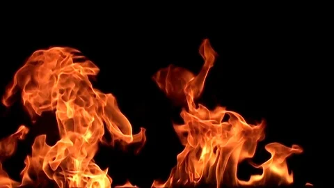 Fire flame isolated on black background. Slow motion Stock Footage 92985368