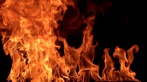 Fire flame isolated on black background. Slow motion Stock Footage 92985383
