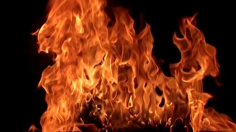 Fire flame isolated on black background. Slow motion Stock Footage 92985393