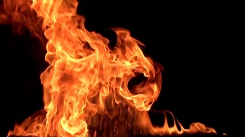 Fire flame isolated on black background. Slow motion Stock Footage 92985490