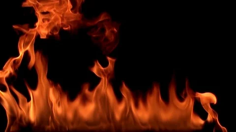 Fire flame isolated on black background. Slow motion Stock Footage 92985529