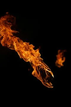 Fire flame isolated on black background Stock Photos