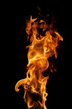 Fire flame isolated on black background Stock Photos