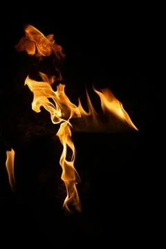Fire flame isolated on black background Stock Photos