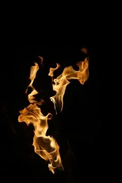 Fire flame isolated on black background Stock Photos