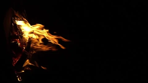 Fire flame isolated black isolated background Beautiful orange. Flame border Stock Footage 199497431