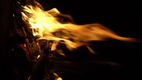 Fire flame isolated black isolated background Beautiful orange. Flame border Stock Footage 200238838