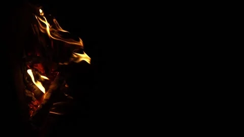 Fire flame isolated black isolated background Beautiful yellow, orange. Flame Stock Footage 200692582