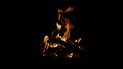 Fire flame isolated black isolated background Beautiful yellow, orange. Flame Stock Footage 202156391