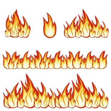 Fire flame isolated on a white background. Color Vector illustration. Stock Illustration