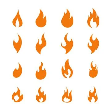 Fire flame logo icon set of sixteen Stock Illustration
