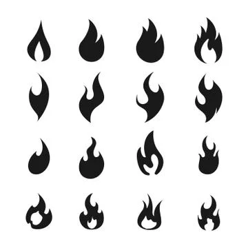 Fire flame logo icon set of sixteen 스톡 일러스트
