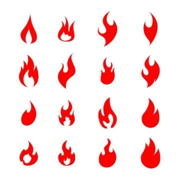 Fire flame logo icon set of sixteen Stock Illustration