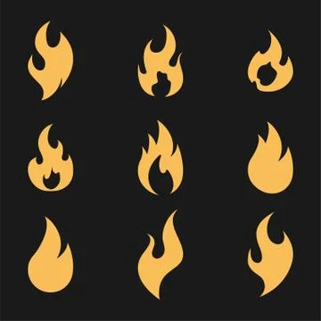 Fire flame logo icon set on black Stock Illustration