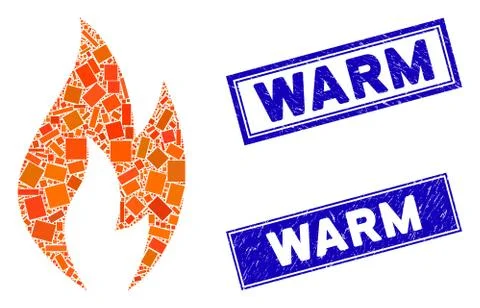 Fire Flame Mosaic and Scratched Rectangle Warm Stamps Illustrazione stock
