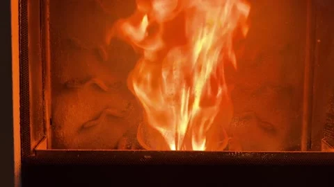 Fire Flame in pellet stove Stock Footage 266126468