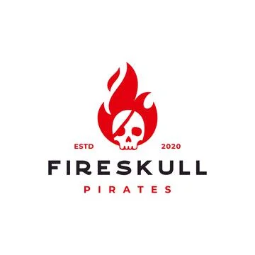 Fire flame with pirates skull logo design Illustrazione stock