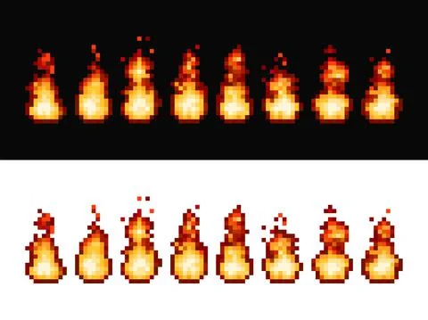 Fire flame pixel art animation sprite frames, 8bit 스톡 일러스트