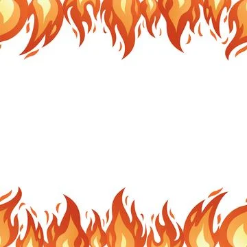 Fire flame seamless double sided border. Seamless fire border isolated on white. Stock Illustration