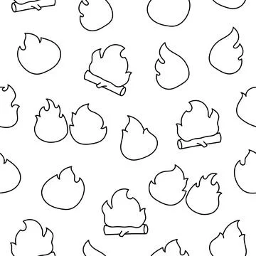 Fire flame. Seamless pattern. Coloring Page. Stock Illustration