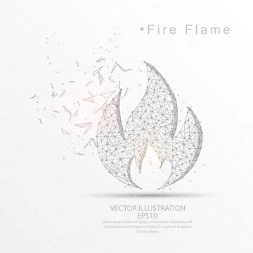 Fire flame shape digitally drawn low poly wire frame. Stock Illustration