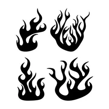 Fire flame silhouette set design isolated on white Stock Illustration