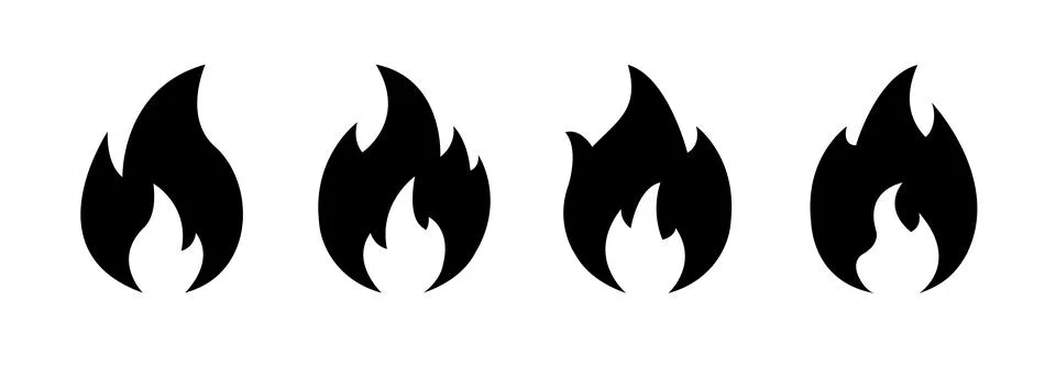 Fire Flame Silhouette Vector Icon Set Isolated Black Flammable Illustration Stock Illustration