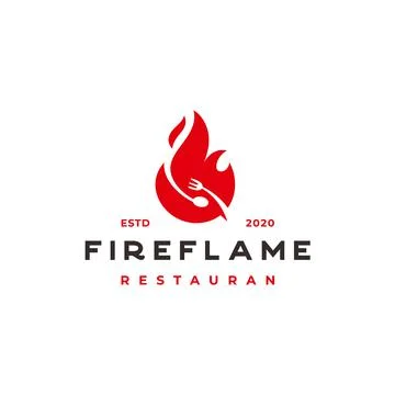 Fire flame with spoon and fork for Food Restaurant logo designs Stock Illustration