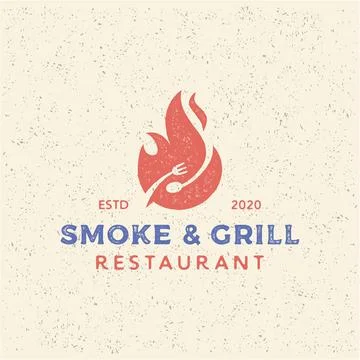 Fire flame with spoon and fork for Food Restaurant logo designs Stock Illustration