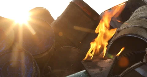 Fire Flame in Sunset Stock Footage 293186449