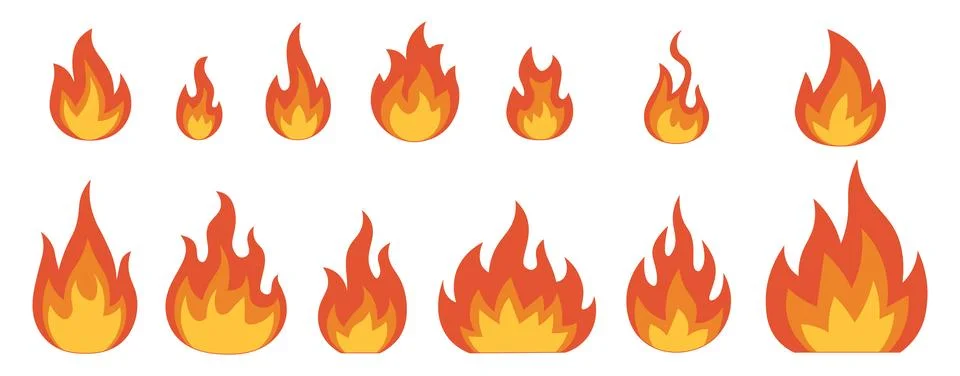 Fire Flame Vector Set – Burning Flames and Heat Icons Collection Stock Illustration