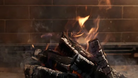 Fire flame. Warmth and comfort. Family evening. Fire flames and a lot of bright Video stock 172472399