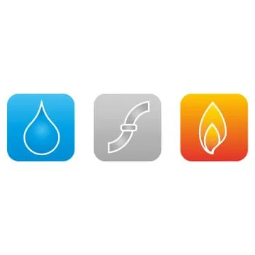 Fire, flame, water drops, sewage, plumber, logo Stock Illustration