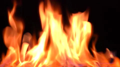 Fire, flames against black background Stock Footage 57665407