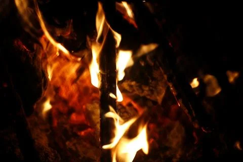 Fire flames and smoke from large logs close up grill background wood burnin.. Stock Photos