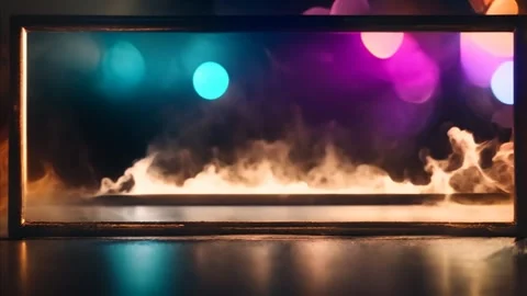 Fire flames in the background of a long, rectangular, dark frame. Vídeos de archivo 273953336