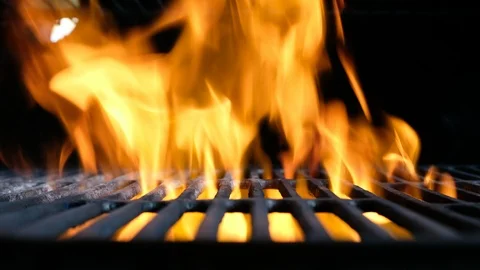 Fire flames on a barbecue grill Stock Footage 106351276