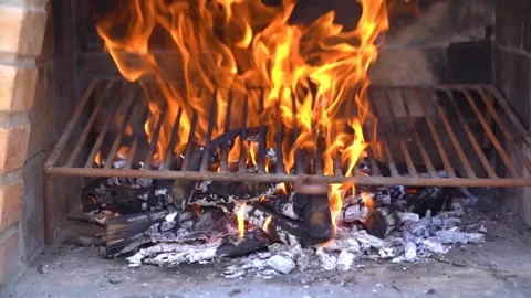Fire flames in the barbecue. Slow motion Stock Footage 133769675