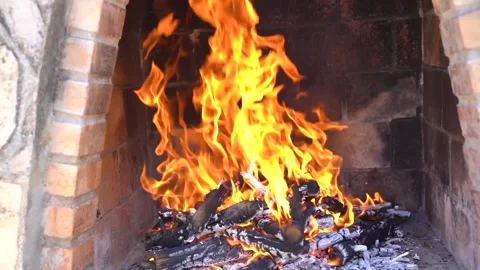 Fire flames in the barbecue. Slow motion Stock Footage 133769681