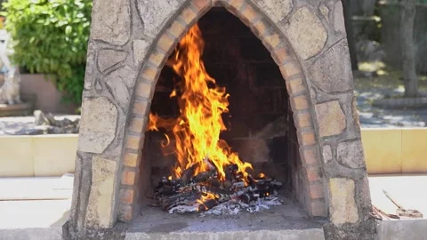 Fire flames in the barbecue. Slow motion Stock Footage 133769689