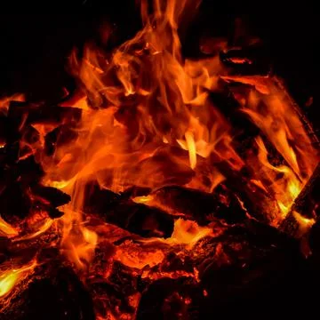 Fire flames on black background, Blaze fire flame texture background, Beautif Foto stock