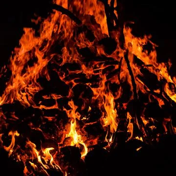 Fire flames on black background, Blaze fire flame texture background, Beautif 스톡 사진