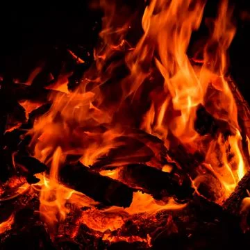 Fire flames on black background, Blaze fire flame texture background, Beautif Foto stock
