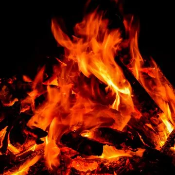 Fire flames on black background, Blaze fire flame texture background, Beautif Foto stock