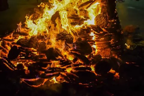 Fire flames on black background, Blaze fire flame texture background, Beaut.. Foto stock