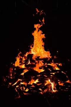 Fire flames on black background, Blaze fire flame texture background, Beaut.. Foto stock