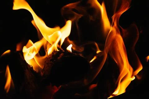 Fire flames on black background. Blaze flames background. Stock Photos